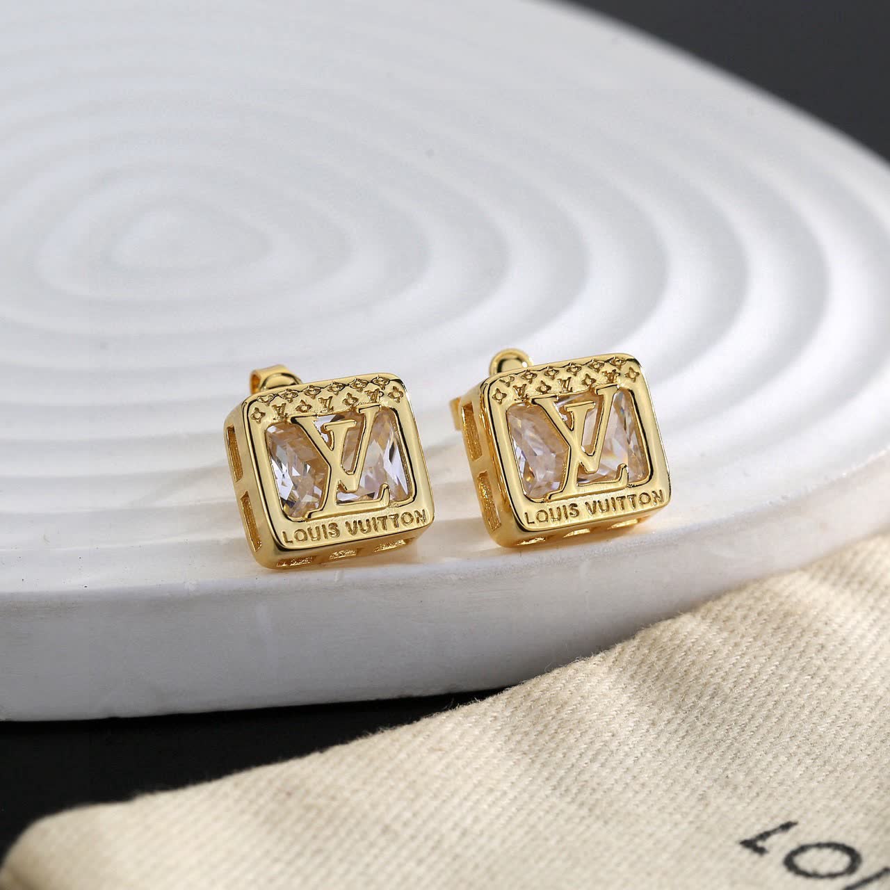 Louis Vuitton Gold Tone Crystal Stud Earrings Louis Vuitton Gold Tone Crystal Stud Earrings